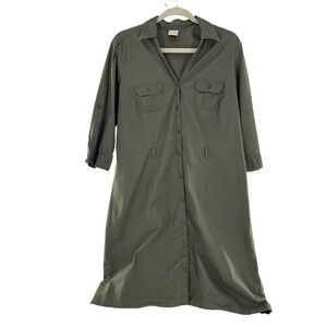 Sonoma Life + Style M Olive Green Button-Down Shirt Dress Pockets Safari a‎
